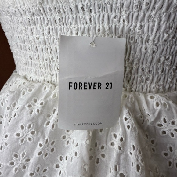 Forever 21 White Eyelet Puff Sleeve Smocked Mini Dress NWT - Picture 14 of 16